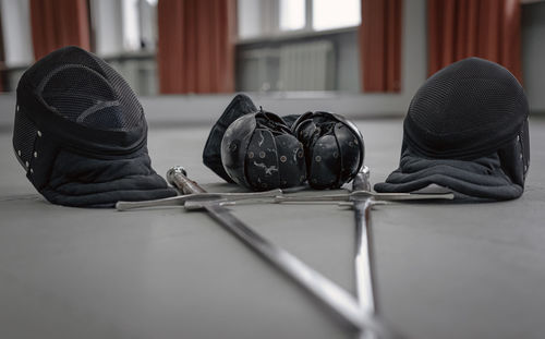 Close-up of hat on floor in building