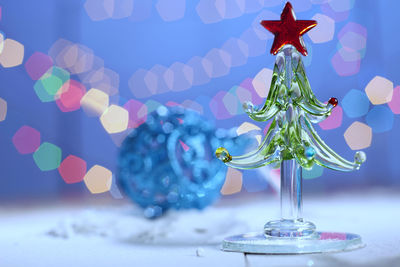 Close-up of christmas decorations on table