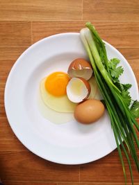 High angle view of breakfast served on table