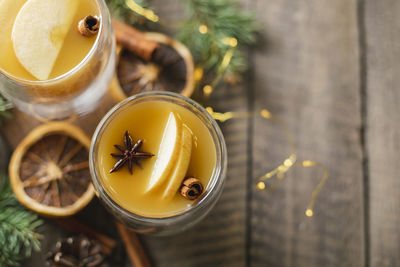 High angle view of drink on table