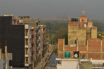 High angle view of buildings in city