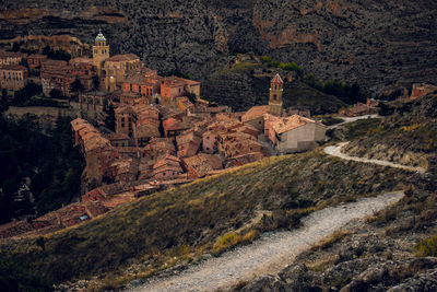 High angle view of buildings in city