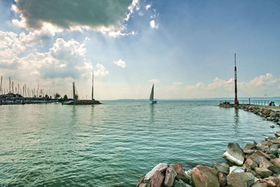 Scenic view of sea against cloudy sky