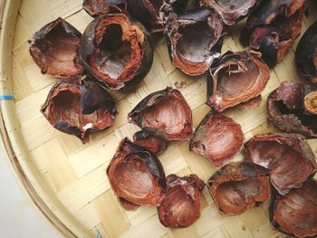 High angle view of garlic on table