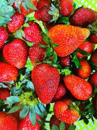 High angle view of strawberries