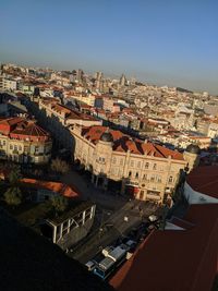 High angle view of buildings against sky
