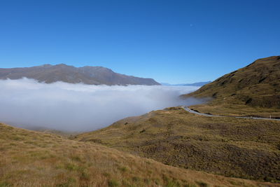 Scenic view of landscape against clear blue sky