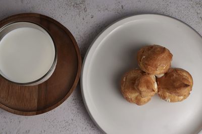 High angle view of breakfast served on table