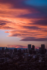 Cityscape against sky during sunset