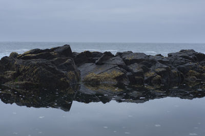 Rocks by sea against sky