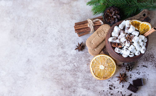 High angle view of fruits in snow