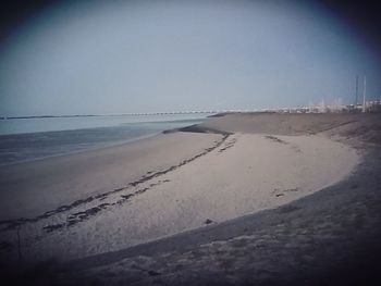 Scenic view of beach against clear sky