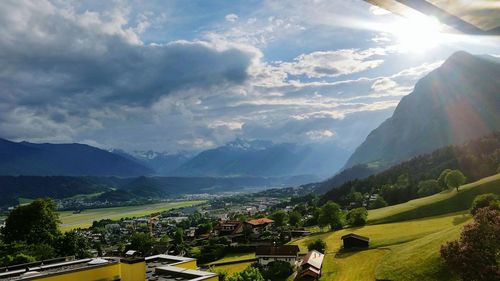 Panoramic view of landscape and mountains against sky