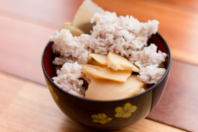 Close-up of breakfast served on table