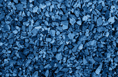 Top view of stones background colored in blue color. trendy color background.