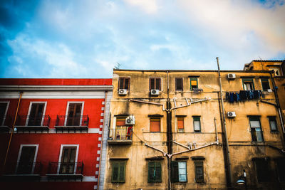 Low angle view of old building against sky