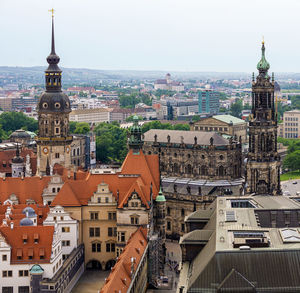 High angle view of buildings in city