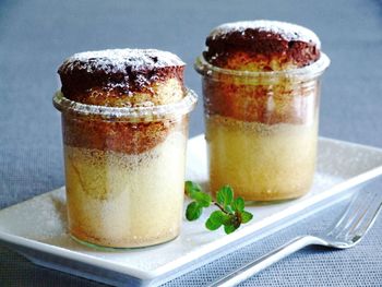 Close-up of cups with cake