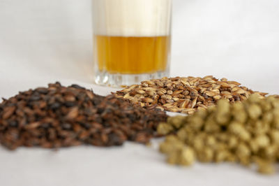 Close-up of beer glass on table