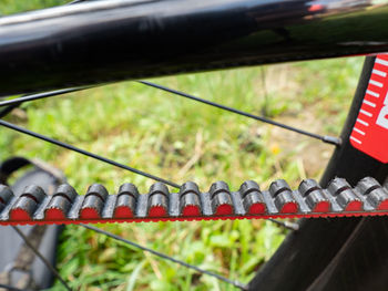 Close-up of metal fence against blurred background