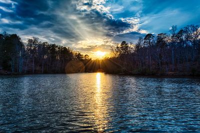 Scenic view of lake against sky during sunset