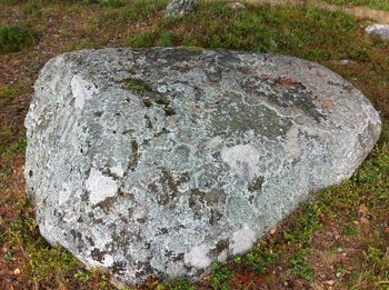 High angle view of old stone on field