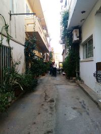 Alley amidst houses against sky