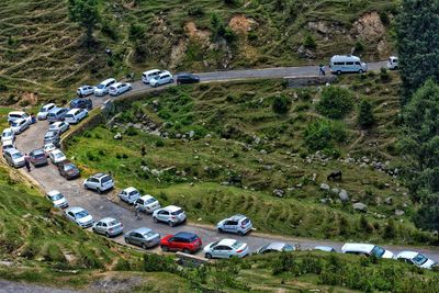 High angle view of cars on road