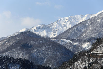 Scenic view of snowcapped mountains against sky