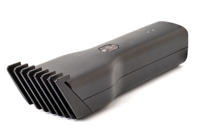 High angle view of smart phone against white background