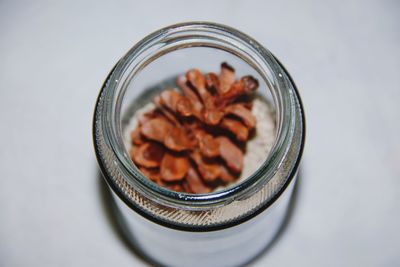 High angle view of food in jar on table