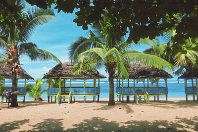 Palm trees on beach against sky