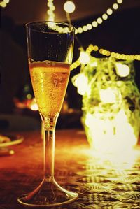 Close-up of beer in glass on table