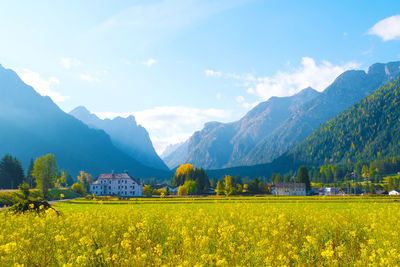 Scenic view of field against cloudy sky