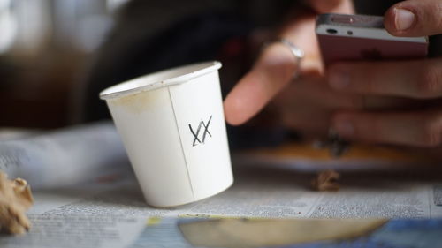 Close-up of text on table