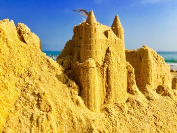 Panoramic view of rocks on beach against sky