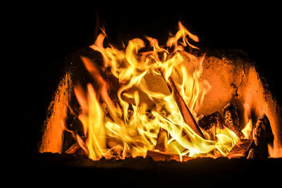 Close-up of fire in the dark