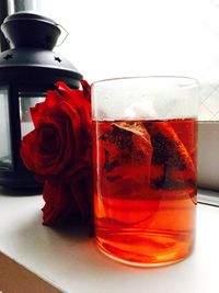 Close-up of drink in glass on table