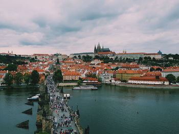 Panoramic view of buildings against cloudy sky