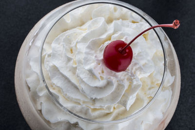 High angle view of dessert on ice cream