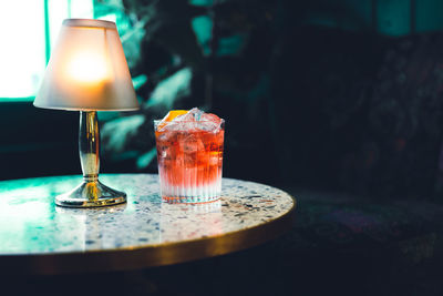 Close-up of wine glass on table