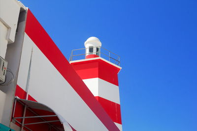 Low angle view of building against clear blue sky