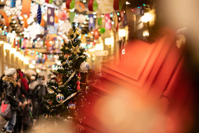 High angle view of illuminated christmas market