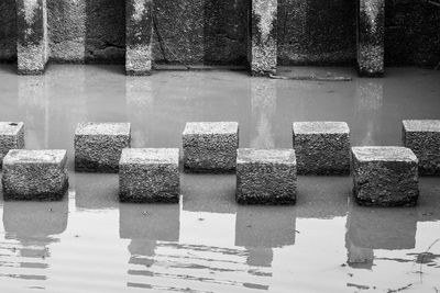 High angle view of stepping stones in river