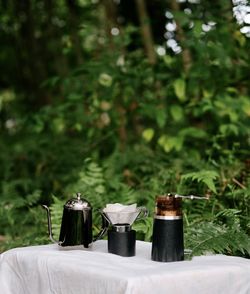 Wine bottles on table