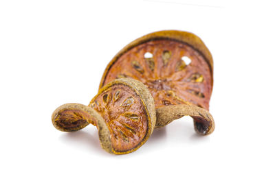 Close-up of a shell over white background