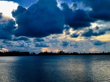 Scenic view of sea against dramatic sky