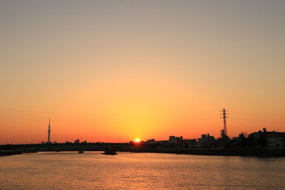 Scenic view of sea against orange sky