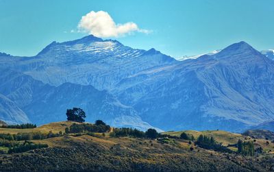 Scenic view of snowcapped mountains against sky