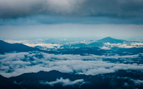 Aerial view of cloudscape over mountains